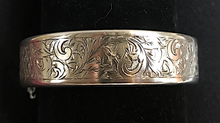 Load image into Gallery viewer, Bracelet, unmarked 800? silver, hand engraved & signed by maker, April 3, 1882