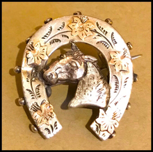 Load image into Gallery viewer, Brooch, sterling, 9 kt gold, horse head, 19th c