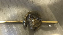 Load image into Gallery viewer, Stock pin, vintage fox & horseshoe, gold wash, large (3”)