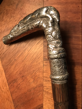 Load image into Gallery viewer, Cane-Walking Stick w silver resting fox handle, antique