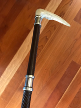 Load image into Gallery viewer, Whip-Crop, Hunting, classic double sterling wide edged collars w pigskin grip & plaited shaft, genuine stag antler hook, like new