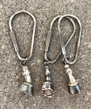 Load image into Gallery viewer, Key Chain or Key Fob, AH Designed, Sterling Silver, Horse Leg-Hoof-Horse Shoe