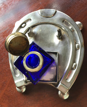 Load image into Gallery viewer, Desk Inkwell & Pen Stand Horseshoe, early 1900’s silverplate