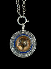 Load image into Gallery viewer, Vintage Fox Crystal Sterling Pendant Necklace French Blue Enamel 20” Rolo Chain with Fob Charm Clasp

