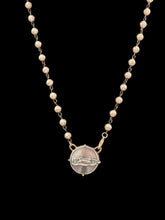 Load image into Gallery viewer, Necklace, Antique Hunt Designs Sterling Racing Rabbit, set in Bronze, on Glass “Pearl” Chain
