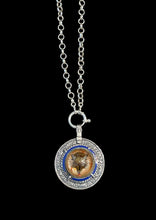 Load image into Gallery viewer, Vintage Fox Crystal Sterling Pendant Necklace French Blue Enamel 20” Rolo Chain with Fob Charm Clasp
