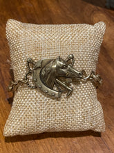 Load image into Gallery viewer, Bracelet, Antique Hunt Designs, Lucky Hunt Horse, Lost Wax Cast in Bronze on Gold-plated Chain
