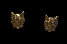 Load image into Gallery viewer, Earrings, “Foxy Face”, in Yellow Bronze with sterling silver posts

