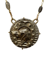 Load image into Gallery viewer, Necklace, Antique Hunt Designs, “Lucky French Hound”, Cast in White Bronze, on Labradorite &amp; Gold-plated Wire Chain, 20”
