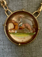 Load image into Gallery viewer, Necklace, Antique Bridle Rosette with Racehorse, on Gold-plated Watch Style Chain
