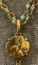 Load image into Gallery viewer, Necklace, Antique Hunt Designs Double Strand Triplicate with Rabbit, Acorn &amp; Fox, Gold-Plated &amp; Chalcedony Chain
