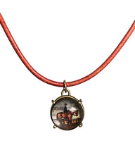 Load image into Gallery viewer, Necklace, Hunt Lady Picture Button Pendant on Red Leather Necklace w Bronze Clasp

