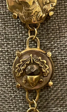 Load image into Gallery viewer, Necklace, Antique Hunt Designs Double Strand Triplicate with Rabbit, Acorn &amp; Fox, Gold-Plated &amp; Chalcedony Chain
