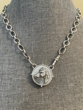 Load image into Gallery viewer, Necklace, Lost Wax Cast Sterling Silver “Grecian” Horse Medallion, set in Sterling, on 16” Silver-Plated chain with Sterling Watch Clasp
