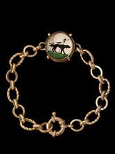 Load image into Gallery viewer, Bracelet, Antique Hunt Designs Vintage Crystal with Hounds, set in Bronze, on Gold-plated Chain
