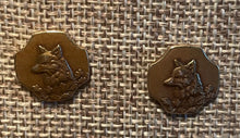 Load image into Gallery viewer, Earrings, Antique Hunt Designs Tyrolean Fox in Yellow Bronze with sterling silver posts
