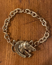 Load image into Gallery viewer, Bracelet, Antique Hunt Designs, Lucky Hunt Horse, Lost Wax Cast in Bronze on Gold-plated Chain
