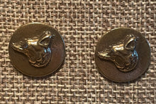 Load image into Gallery viewer, Earrings, Antique Hunt Designs Fox Profile Post Earrings, in Yellow Bronze w sterling silver posts
