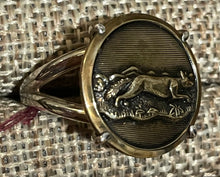 Load image into Gallery viewer, Ring, Large Bronze Colored Running Fox Button set in Sterling Silver, Sz 7
