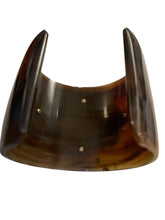 Load image into Gallery viewer, Bracelet, Antique Hunt Designs White Bronze Hunt Scene Hand Riveted to Natural Horn Cuff, Sz SM-MED
