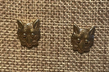 Load image into Gallery viewer, Earrings, “Foxy Face”, in Yellow Bronze with sterling silver posts

