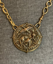 Load image into Gallery viewer, Necklace, Antique Hunt Exclusive Design, Bronze Fox with Bird, set in Bronze, on Gold-plated Chain
