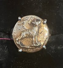 Load image into Gallery viewer, Ring, Large Fired Bronze Clay Fox Medallion, set in Sterling Silver, Sz 7
