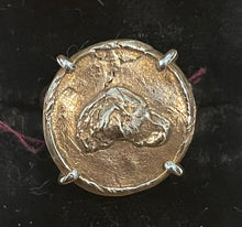 Load image into Gallery viewer, Ring, Large Fired Bronze Clay Hound Head Medallion, set in Sterling, Sz 7
