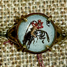 Load image into Gallery viewer, Ring, Blue Sky Bucking Bronco Painted Crystal, set in Solid Bronze, Sz 7.75
