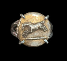 Load image into Gallery viewer, Ring, Fired Bronze Clay Horse Medallion, set in Sterling, Sz 7.5
