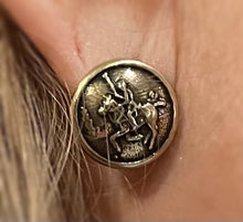 Load image into Gallery viewer, Earrings, Polo Ponies in Yellow Bronze w Sterling Silver Posts
