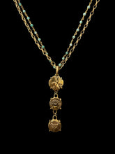 Load image into Gallery viewer, Necklace, Antique Hunt Designs Double Strand Triplicate with Rabbit, Acorn &amp; Fox, Gold-Plated &amp; Chalcedony Chain
