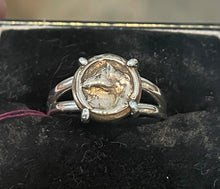 Load image into Gallery viewer, Ring,Tiny Bronze Fired Clay Horse Profile Medallion, set in Sterling, Sz 7.5
