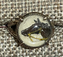 Load image into Gallery viewer, Ring, Mid-Century Horse Head Crystal set in Solid Bronze, Sz 6.75
