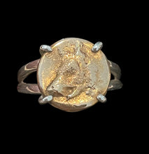 Load image into Gallery viewer, Ring, Petite Fired Bronze Fox Head Medallion set in Sterling, Sz 5.75

