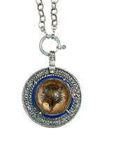 Load image into Gallery viewer, Vintage Fox Crystal Sterling Pendant Necklace French Blue Enamel 20” Rolo Chain with Fob Charm Clasp
