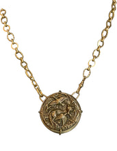 Load image into Gallery viewer, Necklace, Antique Hunt Exclusive Design, Bronze Fox with Bird, set in Bronze, on Gold-plated Chain
