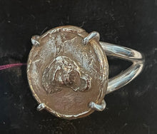 Load image into Gallery viewer, Ring, Large Fired Bronze Clay Hound Head Medallion, set in Sterling, Sz 7
