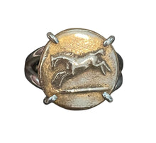 Load image into Gallery viewer, Ring, Fired Bronze Clay Horse Medallion, set in Sterling, Sz 7.5
