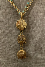 Load image into Gallery viewer, Necklace, Antique Hunt Designs Double Strand Triplicate with Rabbit, Acorn &amp; Fox, Gold-Plated &amp; Chalcedony Chain
