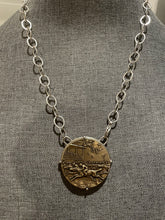Load image into Gallery viewer, Necklace, Antique Hunt Designs Bronze Horse Race Medallion, Lost Wax Cast, set in Sterling on Sterling Chain 20”

