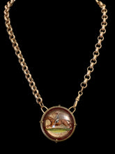 Load image into Gallery viewer, Necklace, Antique Bridle Rosette with Racehorse, on Gold-plated Watch Style Chain
