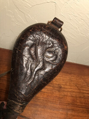 Powder Or Shot Flask, Antique Leather, 1800’s