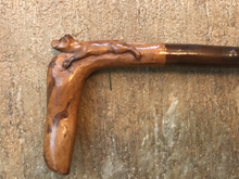 Load image into Gallery viewer, Whip-Crop, Hunting, Cubbing, Vintage, Carved Puppy On Wooden Hook End
