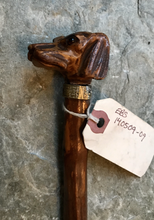Load image into Gallery viewer, Cane-Walking Stick, Showing Cane, Antique Carved Dog (Spaniel?) Head W Glass Eyes &amp; Collar, Knobby Wood
