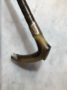 Whip-Crop, Sidesaddle Cane, Park, Antique, 10ct Gold Plated Horn Hook, Engraved, Excellent Condition