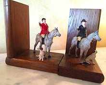 Load image into Gallery viewer, Bookends w detailed, hand painted, vintage Fox Hunt figures on wooden books
