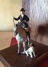 Load image into Gallery viewer, Bookends w detailed, hand painted, vintage Fox Hunt figures on wooden books
