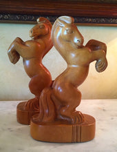 Load image into Gallery viewer, Bookends: Art Deco Carved Wooden Horses
