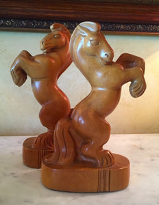 Bookends: Art Deco Carved Wooden Horses